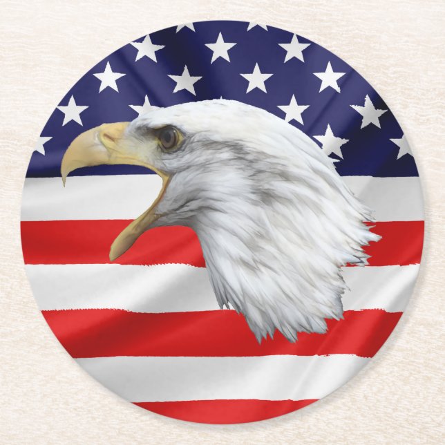 Bald Eagle beautiful patriotic Round Paper Coaster (Front)