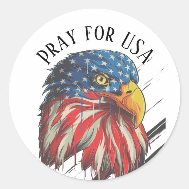 Bald Eagle Bird USA Flag Crying Pray for USA  Classic Round Sticker (Front)