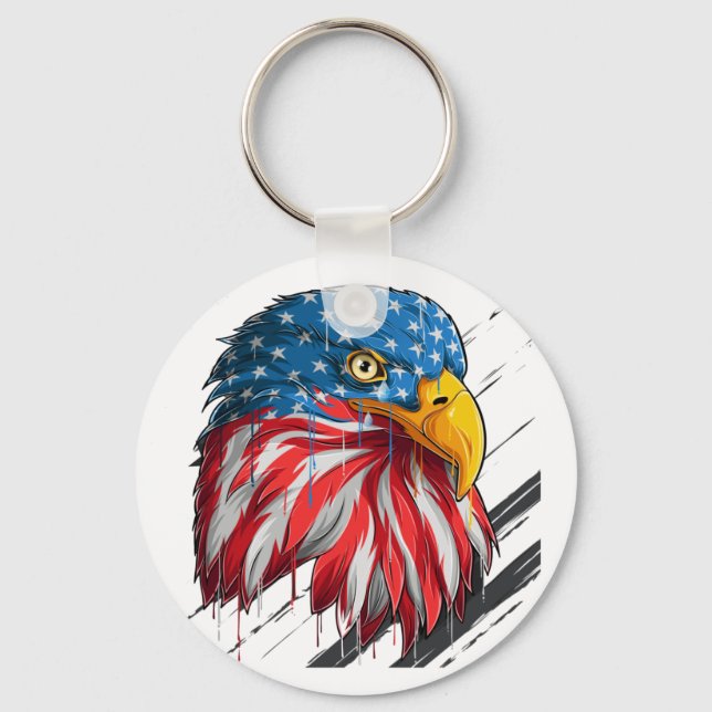 Bald Eagle Bird USA Flag Crying Symbol Key Ring (Front)
