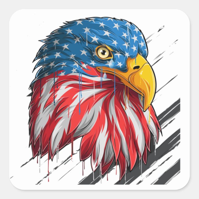 Bald Eagle Bird USA Flag Crying Symbol  Square Sticker (Front)