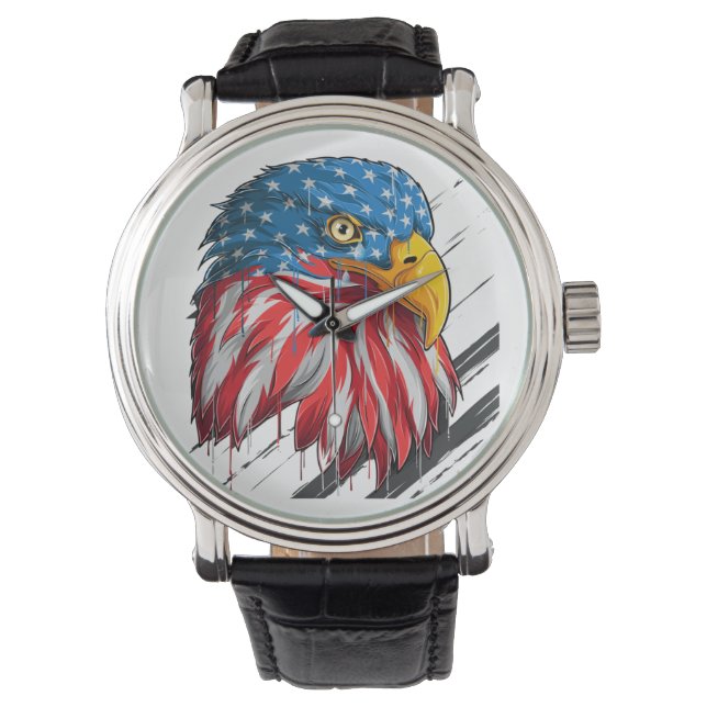 Bald Eagle Bird USA Flag Crying Symbol  Watch (Front)