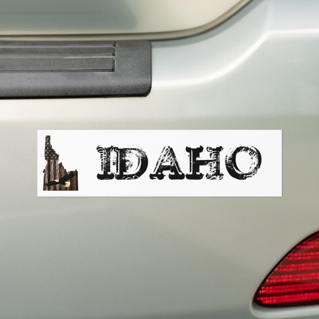 BALD EAGLE BURNT WOOD - IDAHO PATRIOT BLK BUMPER STICKER (On Car)