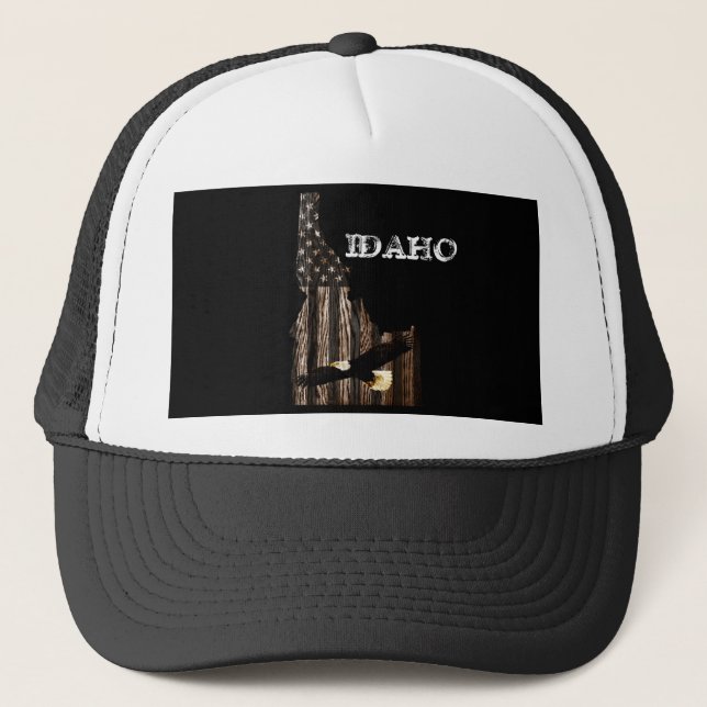 BALD EAGLE BURNT WOOD - IDAHO PATRIOT BLK TRUCKER HAT (Front)