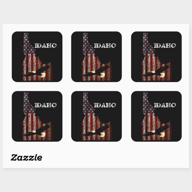 BALD EAGLE BURNT WOOD - IDAHO PATRIOT CLR SQUARE STICKER (Sheet)