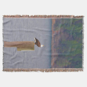 Bald Eagle Calling from a Post by Lake Throw Blanket