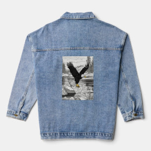 Bald Eagle Catching a Fish – Outline Coloring Page Denim Jacket