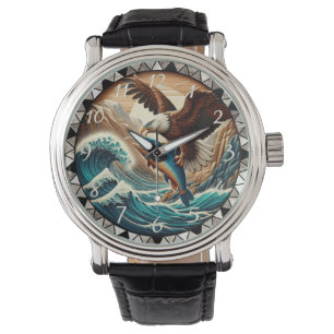 Bald Eagle Catching Fish Ocean Clock Watch