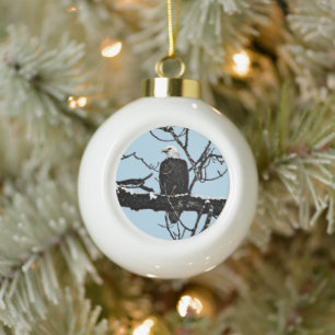 Bald Eagle Ceramic Ball Christmas Ornament
