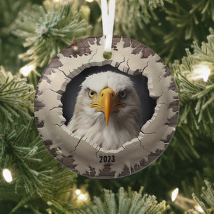 Bald Eagle Christmas Glass Tree Decoration