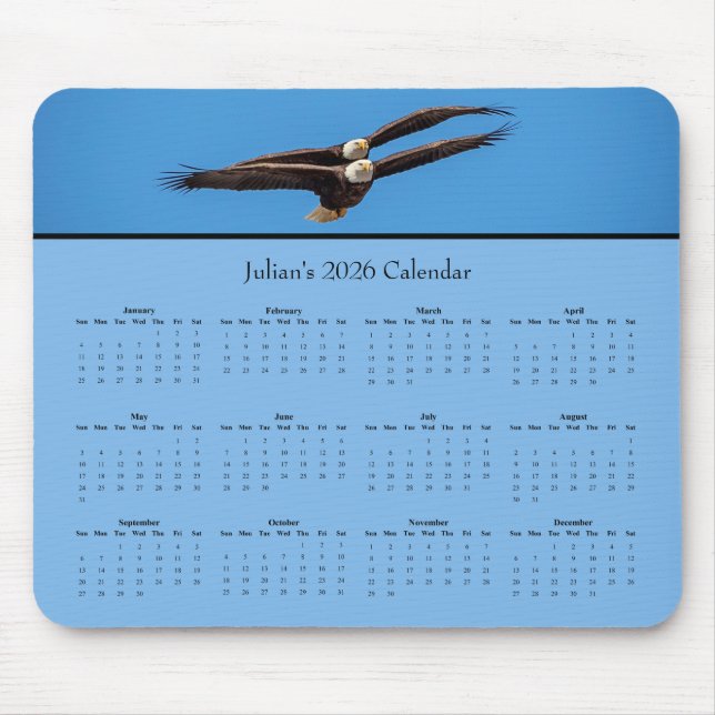  Bald Eagle: Customize full year 2026 calendar Mouse Mat (Front)