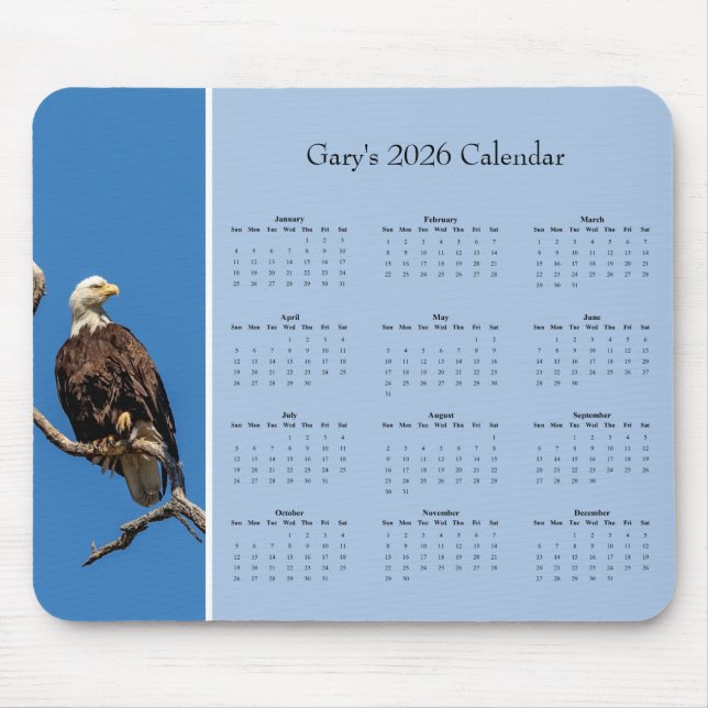 Bald Eagle: Customize full year 2026 calendar Mouse Mat (Front)