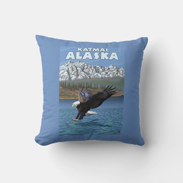 Bald Eagle Diving - Katmai, Alaska Cushion (Front)