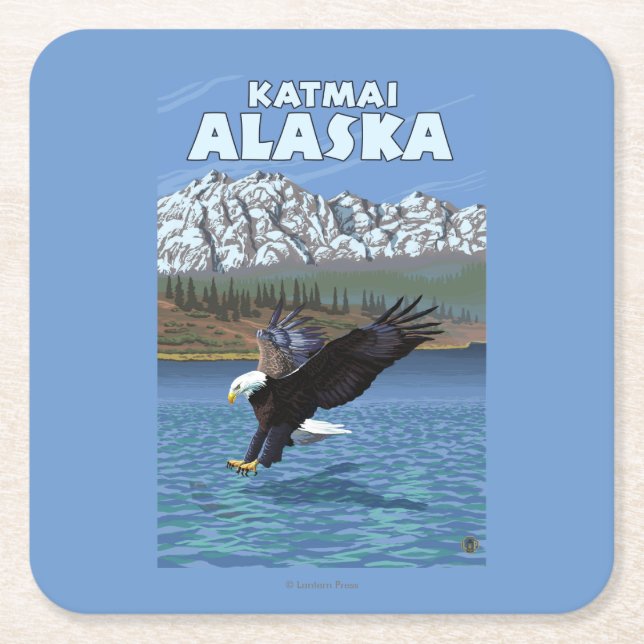 Bald Eagle Diving - Katmai, Alaska Square Paper Coaster (Front)