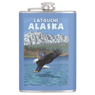 Bald Eagle Diving - Latouche, Alaska Hip Flask