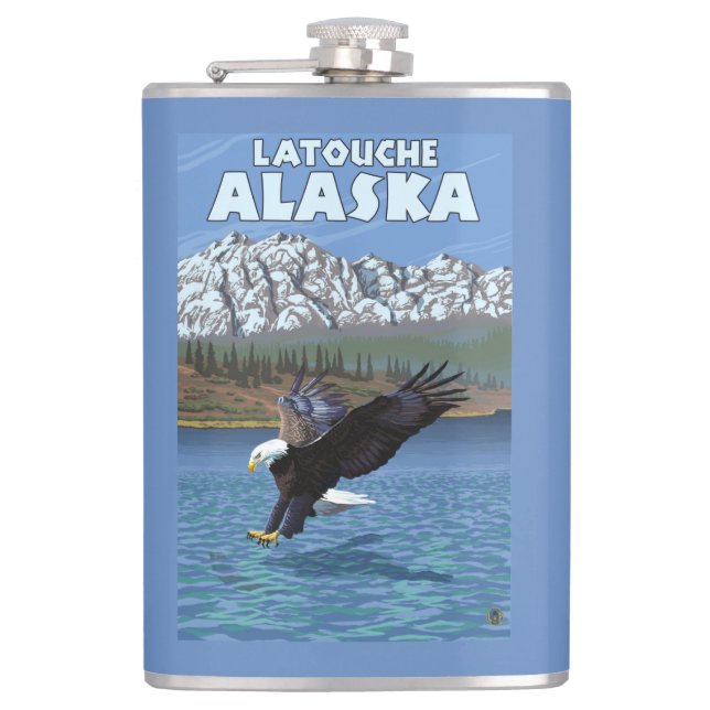Bald Eagle Diving - Latouche, Alaska Hip Flask (Front)