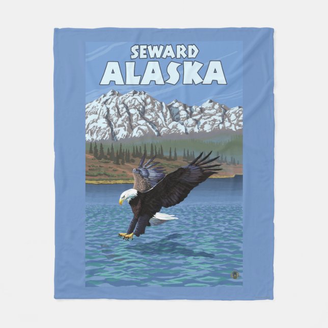 Bald Eagle Diving - Seward, Alaska Fleece Blanket (Front)