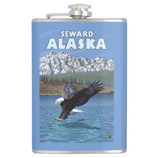 Bald Eagle Diving - Seward, Alaska Hip Flask (Front)