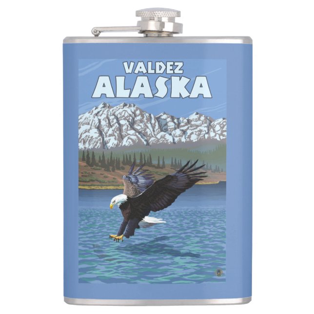Bald Eagle Diving - Valdez, Alaska Hip Flask (Front)