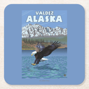 Bald Eagle Diving - Valdez, Alaska Square Paper Coaster