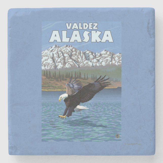 Bald Eagle Diving - Valdez, Alaska Stone Coaster (Front)