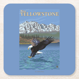 Bald Eagle Diving - West Yellowstone, MT Square Paper Coaster