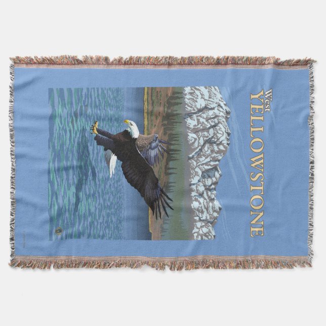 Bald Eagle Diving - West Yellowstone, MT Throw Blanket (Front)