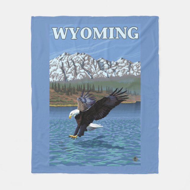 Bald Eagle Diving - Wyoming Fleece Blanket (Front)