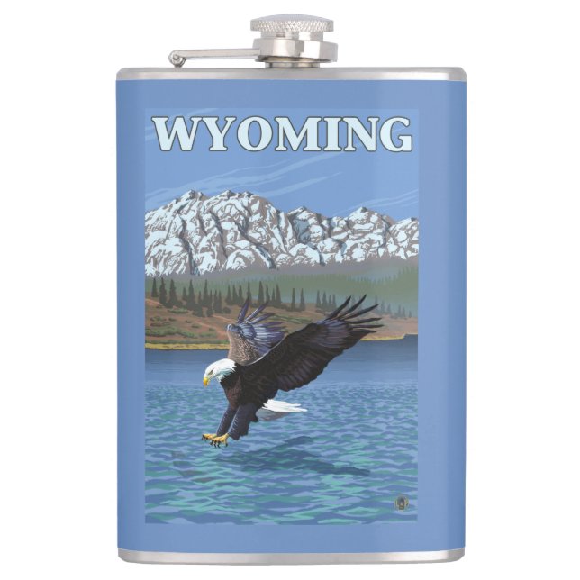 Bald Eagle Diving - Wyoming Hip Flask (Front)