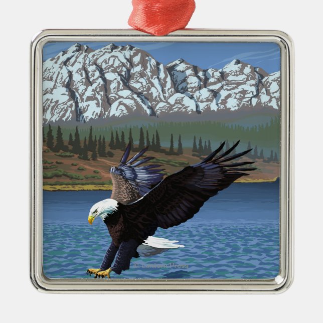Bald Eagle Diving - Yellowstone National Park Metal Tree Decoration (Front)