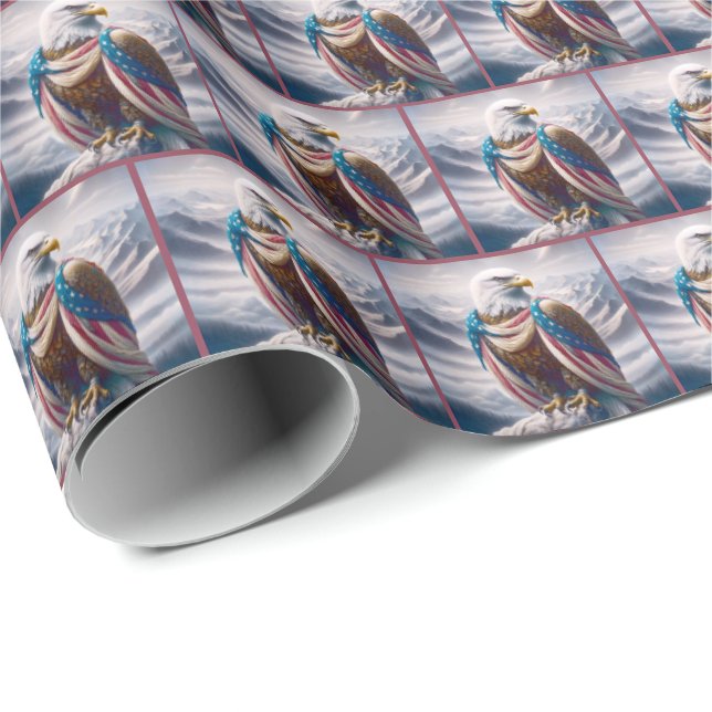 Bald Eagle Draped In an American Flag Wrapping Paper (Roll Corner)