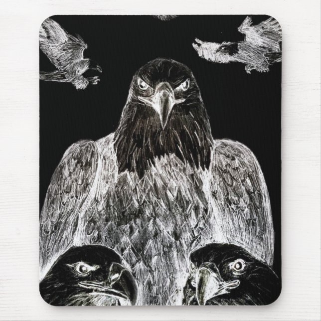 Bald Eagle Drawing, Inversion of Pencil drawing Mouse Mat (Front)