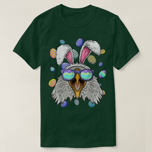 Bald Eagle Easter Bunny Ears Funny Easter Eggs Hun T-Shirt (Design Front)