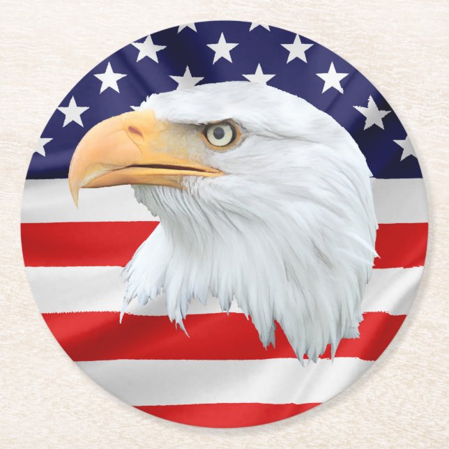 Bald Eagle elegant patriotic Round Paper Coaster (Front)