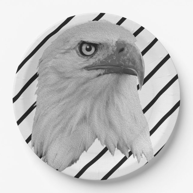 Bald Eagle Face Oil Paint, Paper Plate (Front)