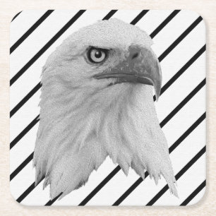 Bald Eagle Face Oil Paint, Square Paper Coaster