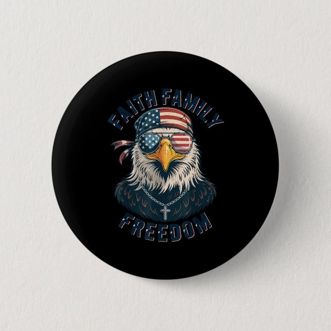 Bald Eagle Faith Family Dom Patriotic Christian Bo 6 Cm Round Badge (Front)
