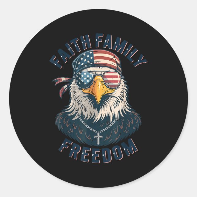 Bald Eagle Faith Family Dom Patriotic Christian Bo Classic Round Sticker (Front)