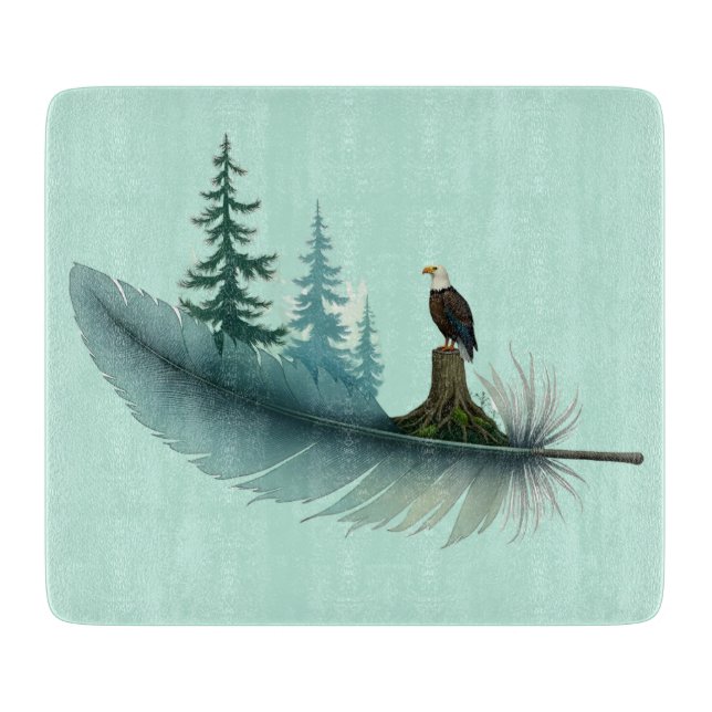Bald Eagle Feather and Trees Cutting Board (Front)