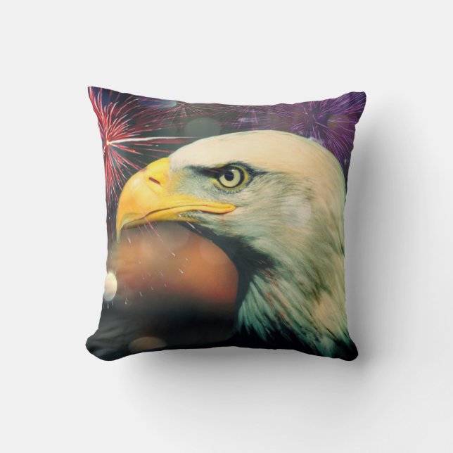 Bald Eagle Fireworks Throw Pillow (Front)