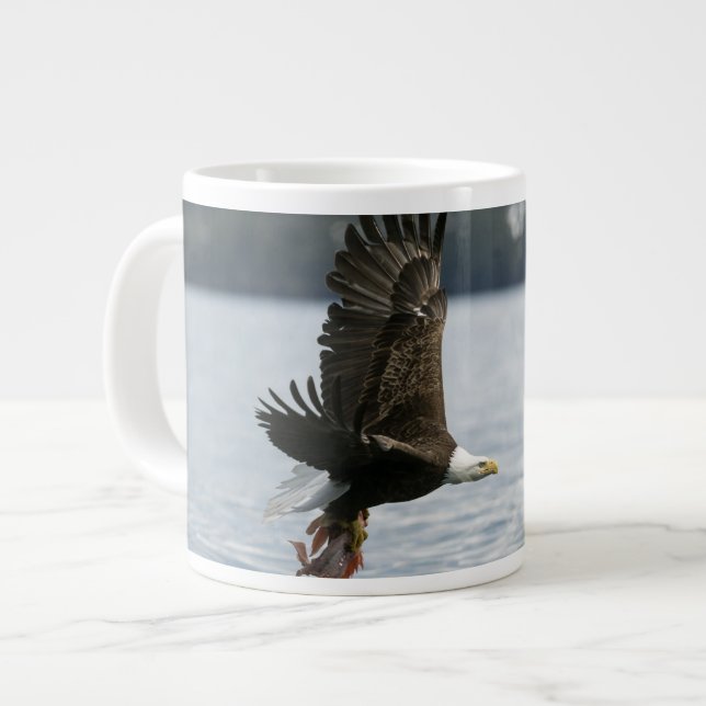 Bald Eagle Fish Retrieval Large Coffee Mug (Front Left)