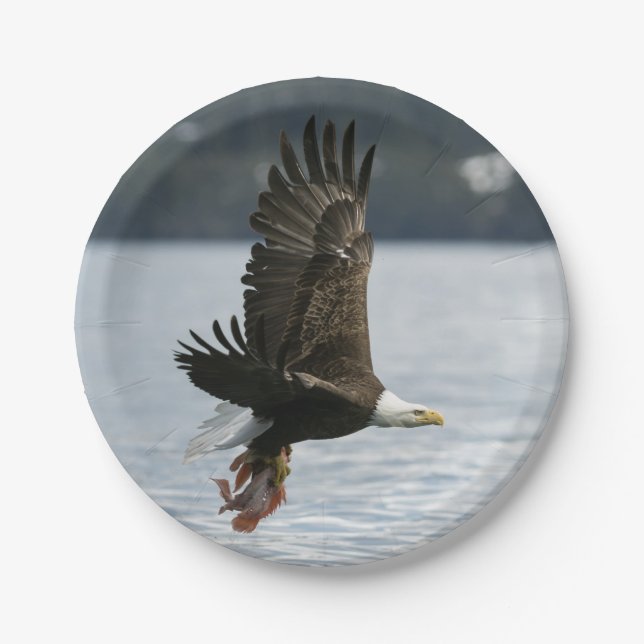 Bald Eagle Fish Retrieval Paper Plate (Front)