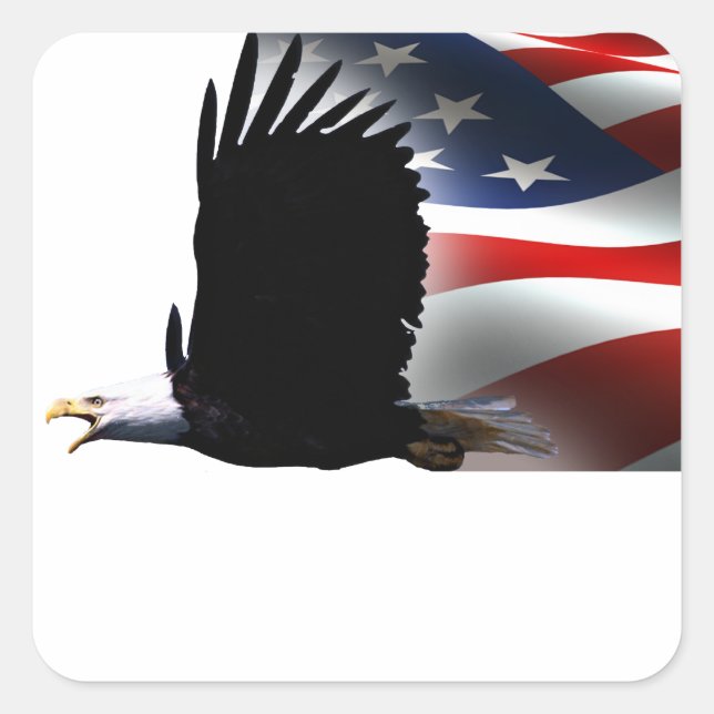 Bald Eagle Flies the Flag Memorial Day Square Sticker (Front)