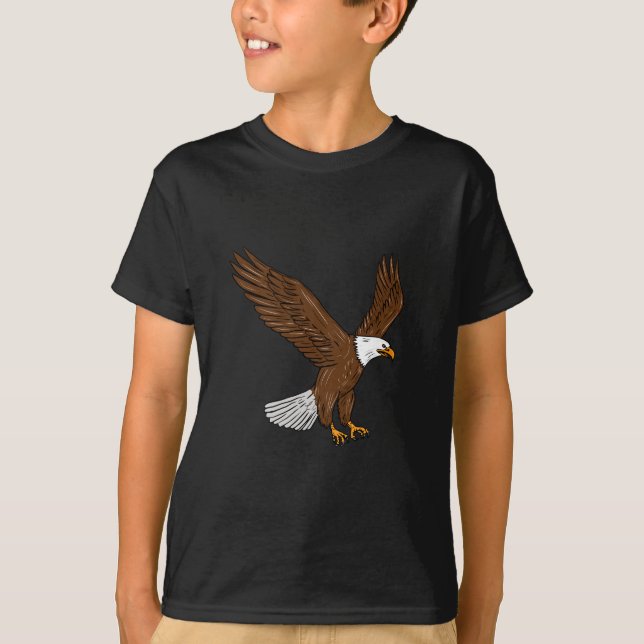 Bald Eagle Flying Drawing T-Shirt (Front)