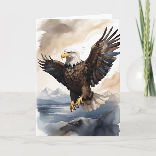 Bald Eagle Flying High Above the Sea Blank Card (Front)