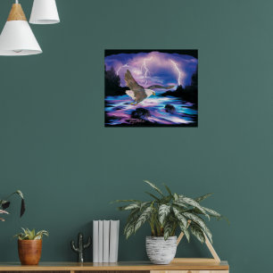 Bald Eagle Flying Over River Poster