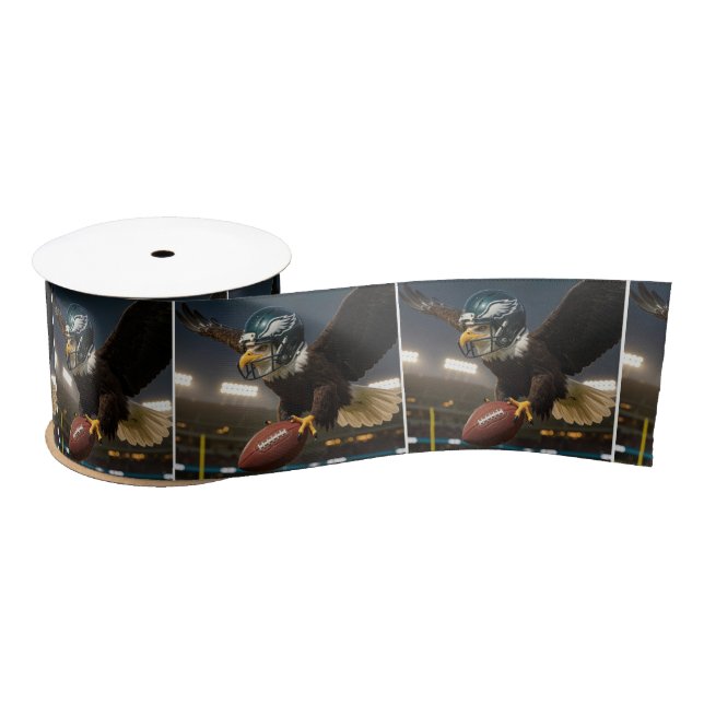Bald Eagle Flying With a Football Wearing a Helmet Satin Ribbon (Spool)