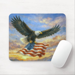 Bald Eagle Flying With American Flag Mouse Mat