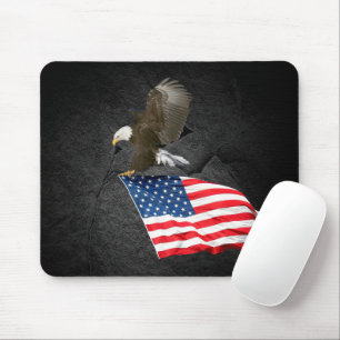 Bald Eagle Flying With an American Flag Mouse Mat