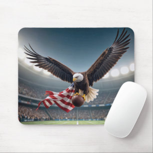 Bald Eagle Flying With Football and Flag Mouse Mat
