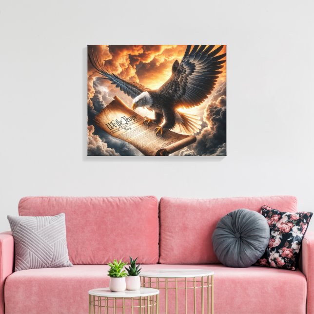 Bald Eagle Flying With US Constitution Canvas Print (Insitu(LivingRoom))